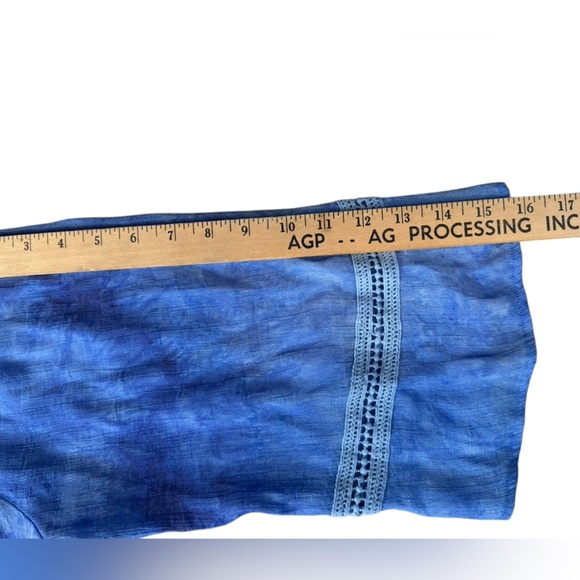 AGB Woman 3X Blue Tie Dye Boho Peasant Top Plus Tunic Blouse Crochet Trim D226 - Picture 10 of 10